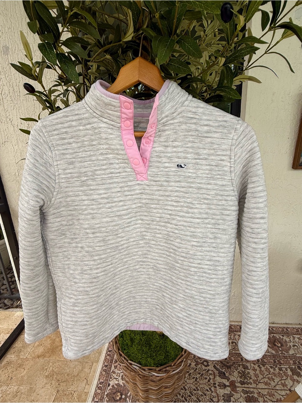 Vineyard Vines Shep Shirt Pullover Gray Pink Snap Neck Women’s L 14